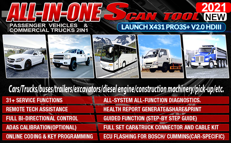 Scanner Launch X431 HD III Camiones & Autos, 12 Y 24 Volt