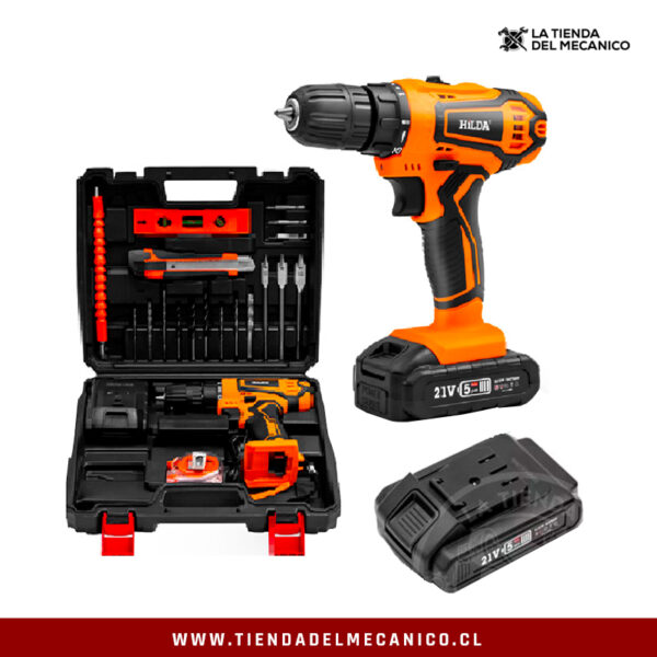 Kit Taladro Destornillador Inalámbrico 21V + Batería y Herramientas Complementarias
