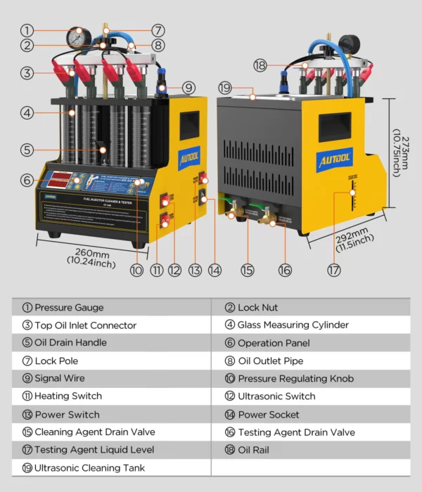 Tester Probador de Inyectores y Limpiador Ultrasonidos Autool (4 cilindros) CT160 - Imagen 7