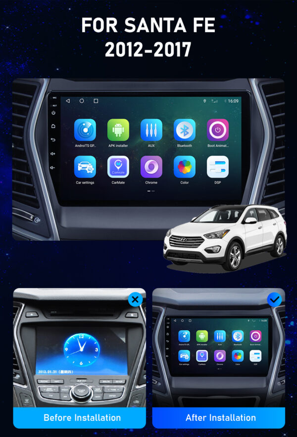 Radio Auto Pantalla Touch Bluetooth 2 Din para Hyundai Santa Fe 3 2012-2017 - Imagen 2