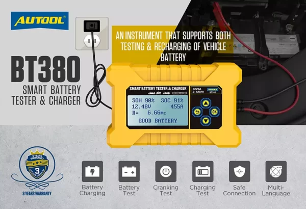 Probador y cargador de batería 12V BT380 AUTOOL - Imagen 2