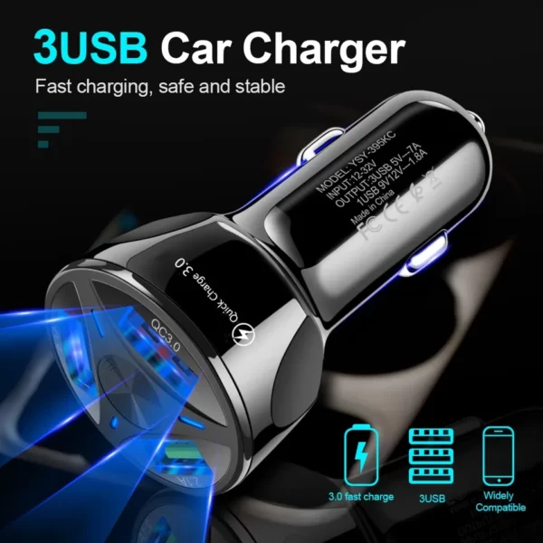 Cargador 3 puertos USB para Vehículo 12V-32V Carga Rápida - Imagen 2
