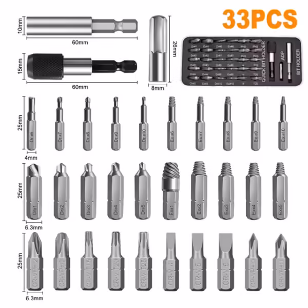 Set 33 Brocas Extractoras Tornillos Pernos Rodados