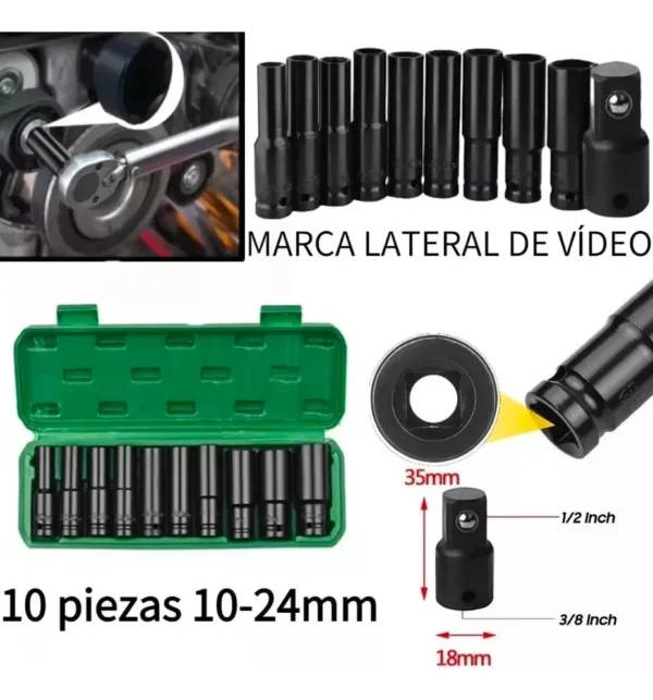 Set de Dados de Impacto 1/2 10 Piezas de 10mm a 24mm