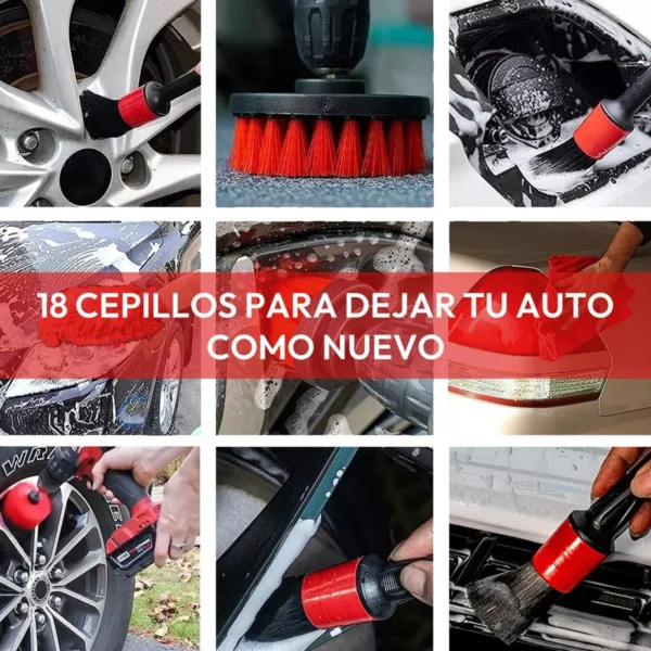 Kit 18 Piezas Limpieza de Auto Interior y Exterior