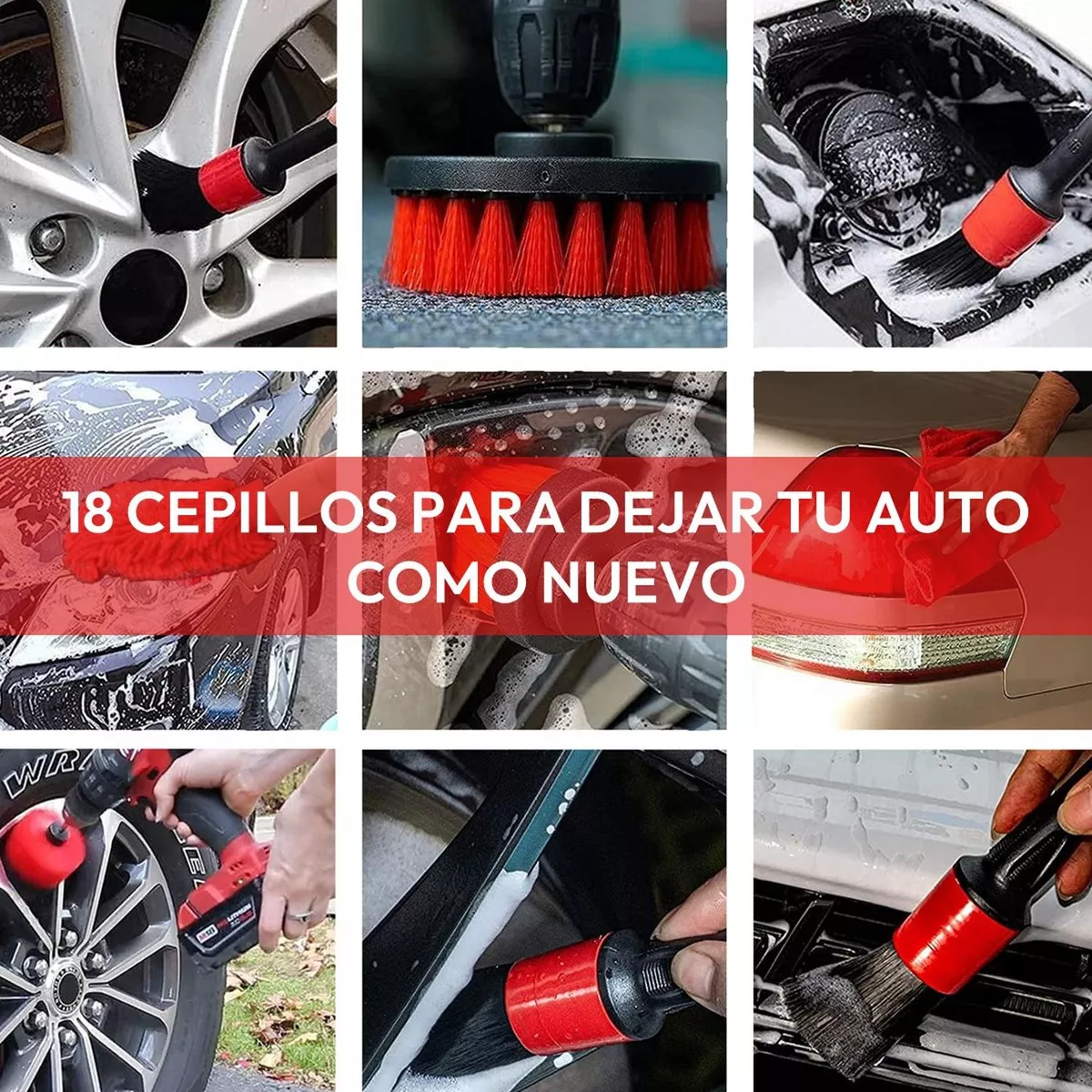 Kit 18 Piezas Limpieza de Auto Interior y Exterior