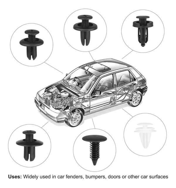 Set de Clips y Remaches Plásticos de Sujeción para Autos