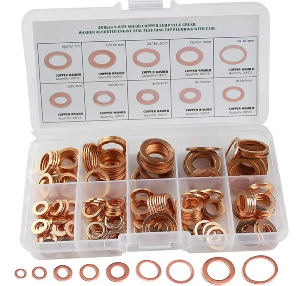 Juego de Juntas Planas de Cobre para Sellado 200 Pcs
