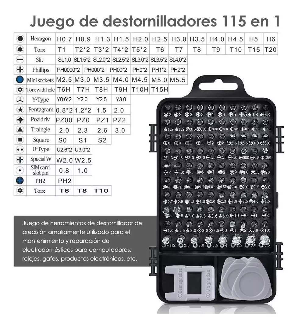 Kit Juego de destornilladores 115 en 1