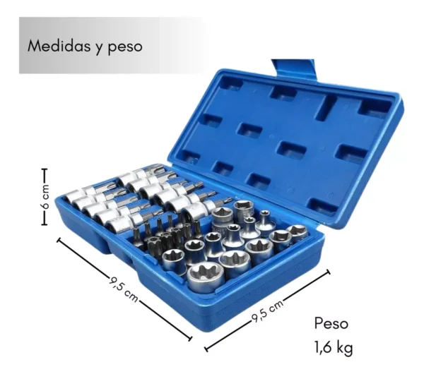 Juego Dados Torx Estrella 3/8 Hembra Macho 34 Pcs