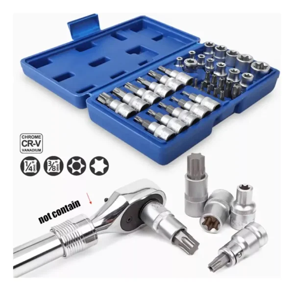 Juego Dados Torx Estrella 3/8 Hembra Macho 34 Pcs