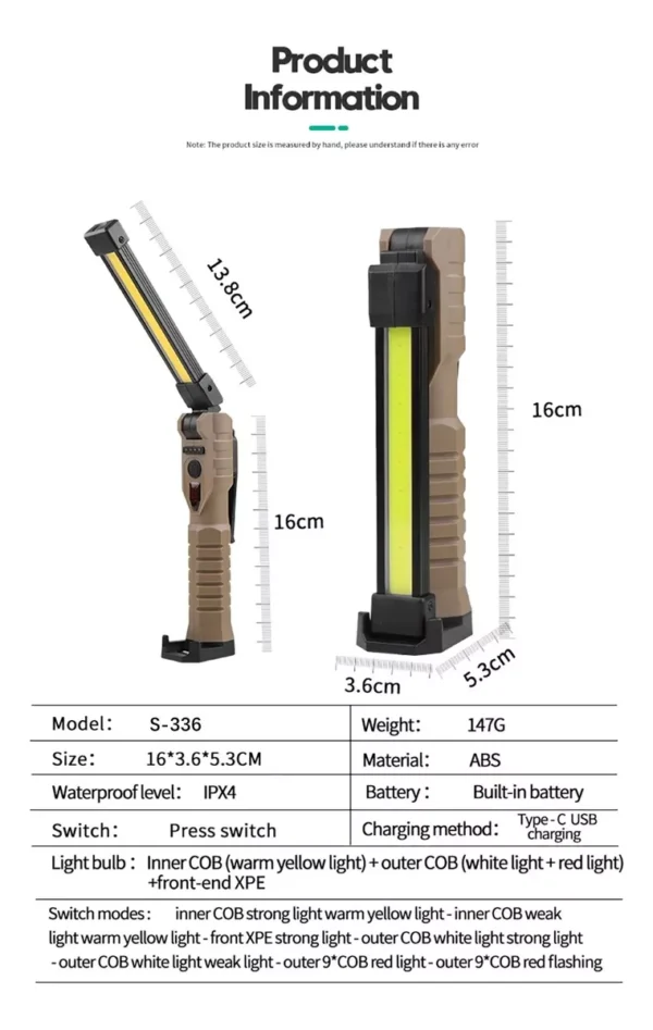 Linterna LED de Trabajo Recargable Plegable con Imán 360°