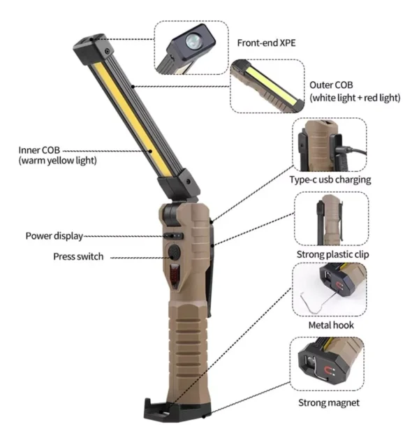 Linterna LED de Trabajo Recargable Plegable con Imán 360°