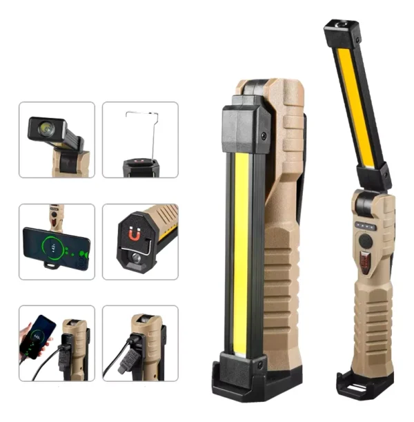 Linterna LED de Trabajo Recargable Plegable con Imán 360°