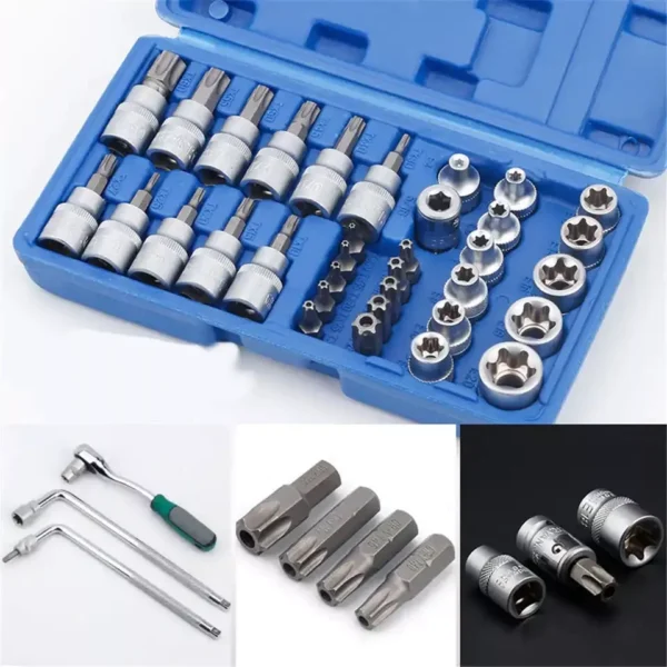 Juego Dados Torx Estrella 3/8 Hembra Macho 34 Pcs