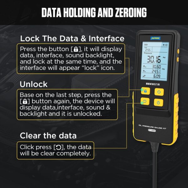 AUTOOL PT620 – Medidor Digital de Presión de Aceite para Motores a Gasolina - Imagen 2