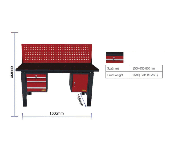 Mesa de Trabajo Mecanica Industrial 1500×750×800 mm con Cajones - Imagen 2