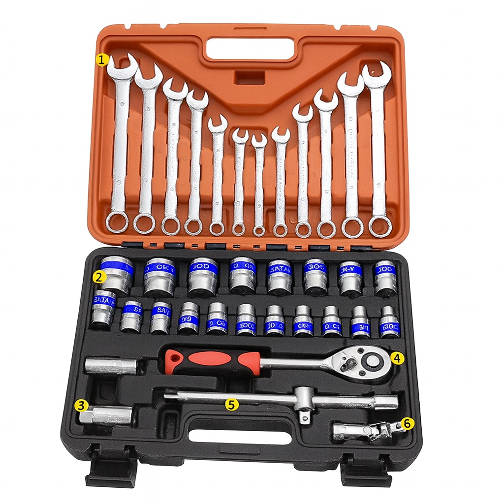 Juego Combinado de Llaves y Dados 37 Piezas – Alta Calidad