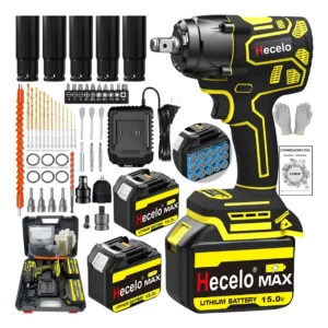 Pistola Llave de Impacto Inalámbrica Hecelo 420Nm + 2 Baterías 15 Celdas + Kit Accesorios