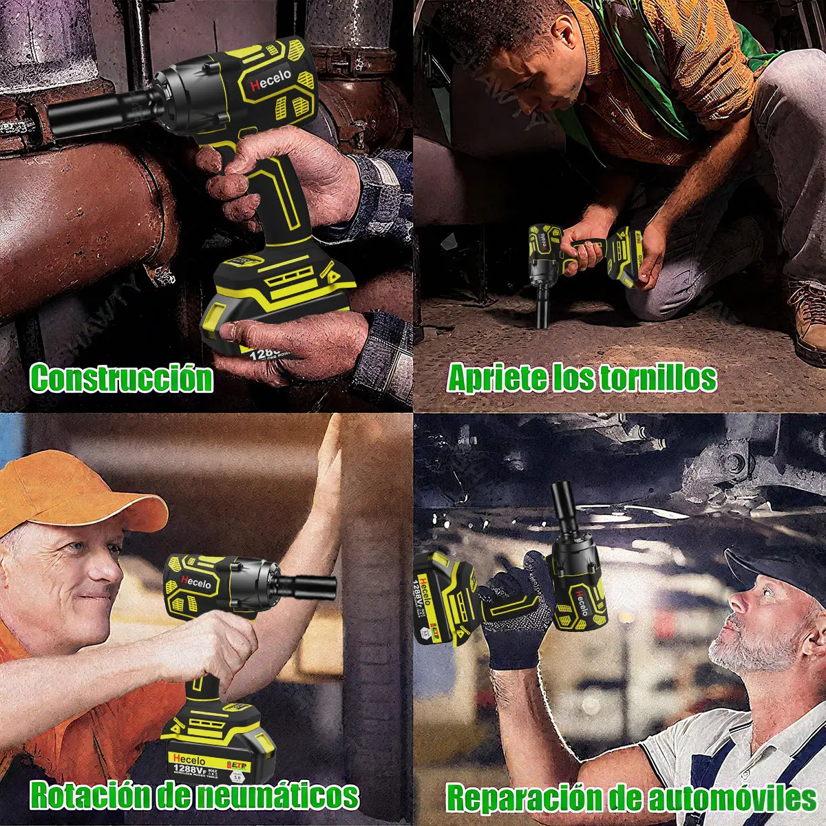 Pistola Llave de Impacto Inalámbrica Hecelo 420Nm + 2 Baterías 15 Celdas + Kit Accesorios - Imagen 4