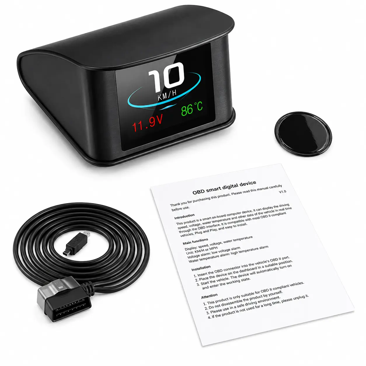 Pantalla Digital OBD2 P10 Tacómetro Temperatura Multifunción para Auto 12V