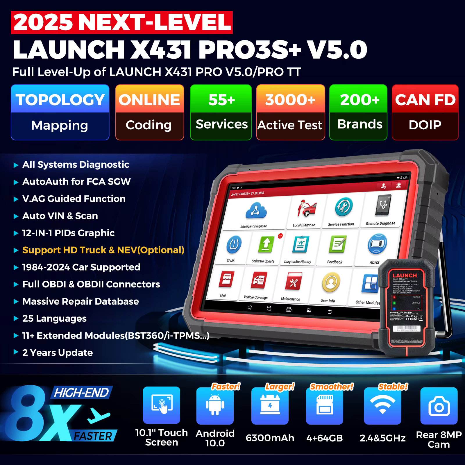 Scanner Automotriz Profesional LAUNCH X431 PRO3S+ V5.0 | Topología | 55+ Servicios | CAN FD | VAG Guided | AutoAuth FCA SGW - Imagen 7