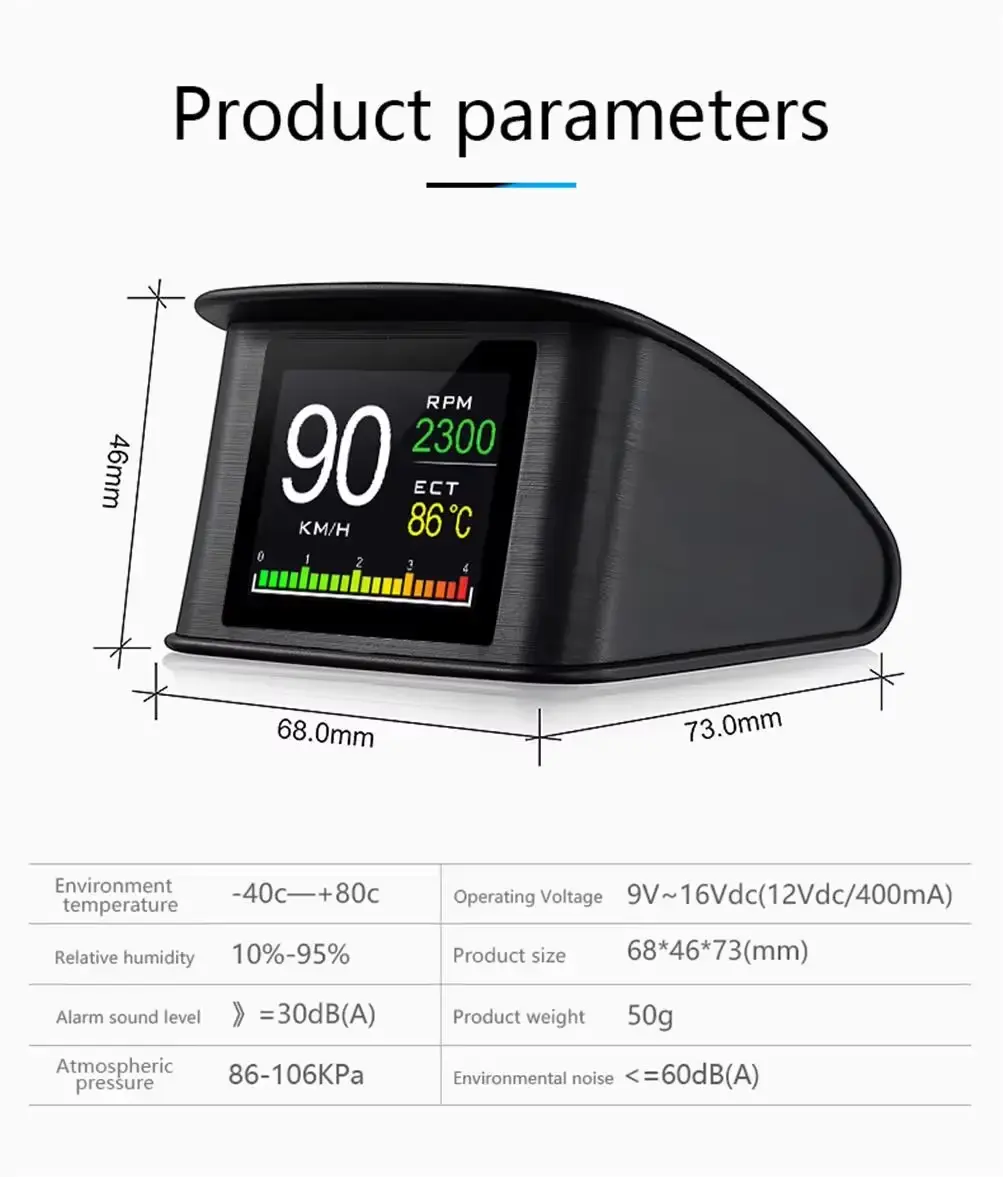 Pantalla Digital OBD2 P10 Tacómetro Temperatura Multifunción para Auto 12V - Imagen 6