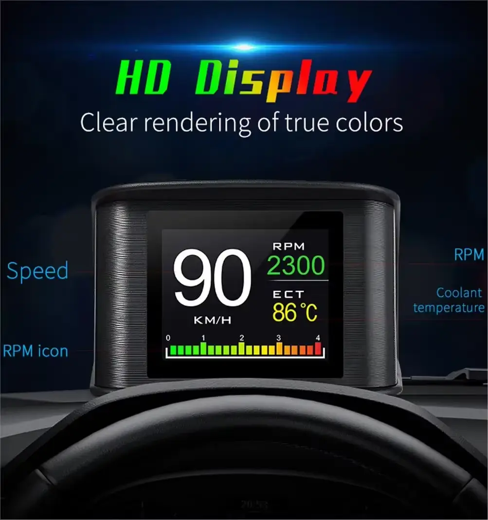 Pantalla Digital OBD2 P10 Tacómetro Temperatura Multifunción para Auto 12V - Imagen 5
